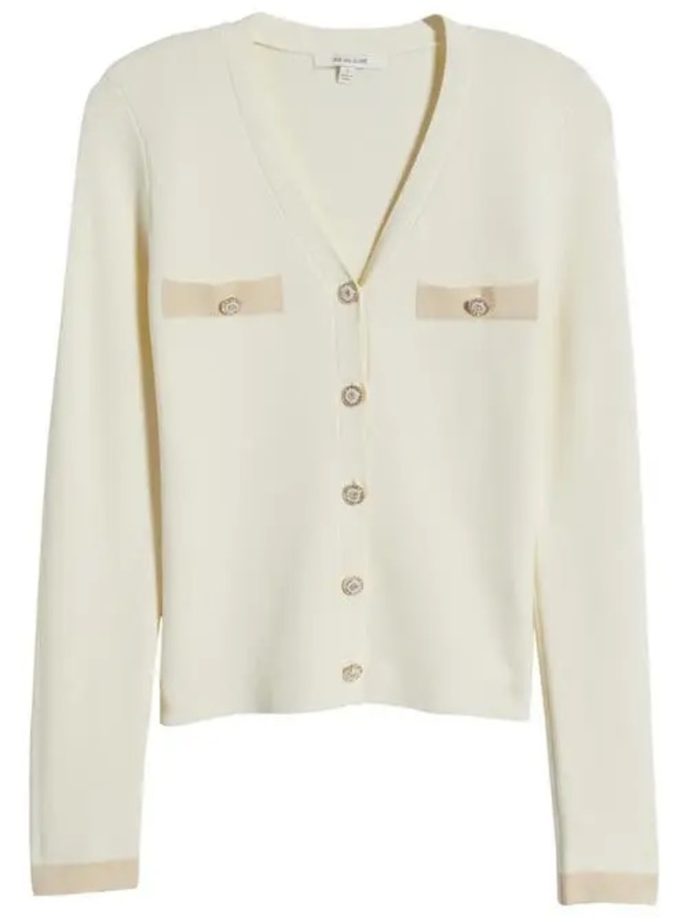ZOE AND CLAIRE Cream V-Neck Button Front Sweater Cardigan Blush Contrast pockets